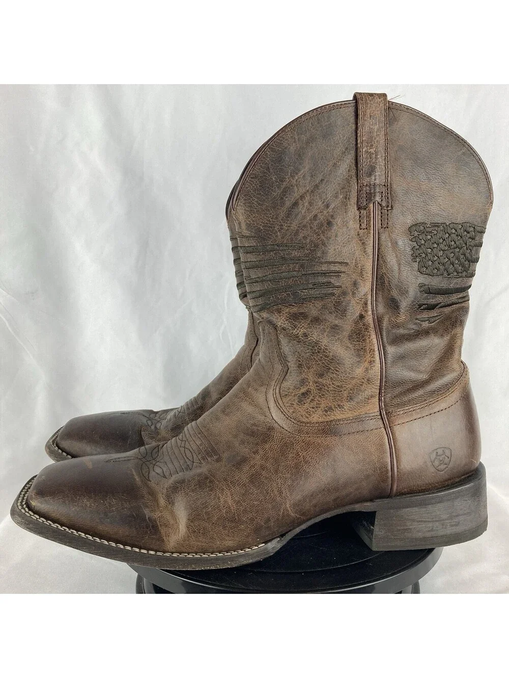 Men’s 15 EE Ariat Patriotic Boot Leather Distressed US Flag Square Toe Brown